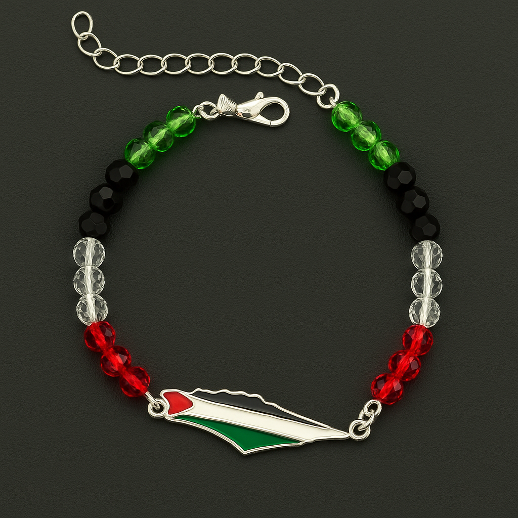 Palestinian Flag Beaded Bracelet with Map Charm