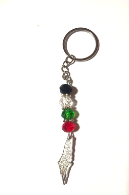 Palestine keys medal, red, white, black, green beads, map