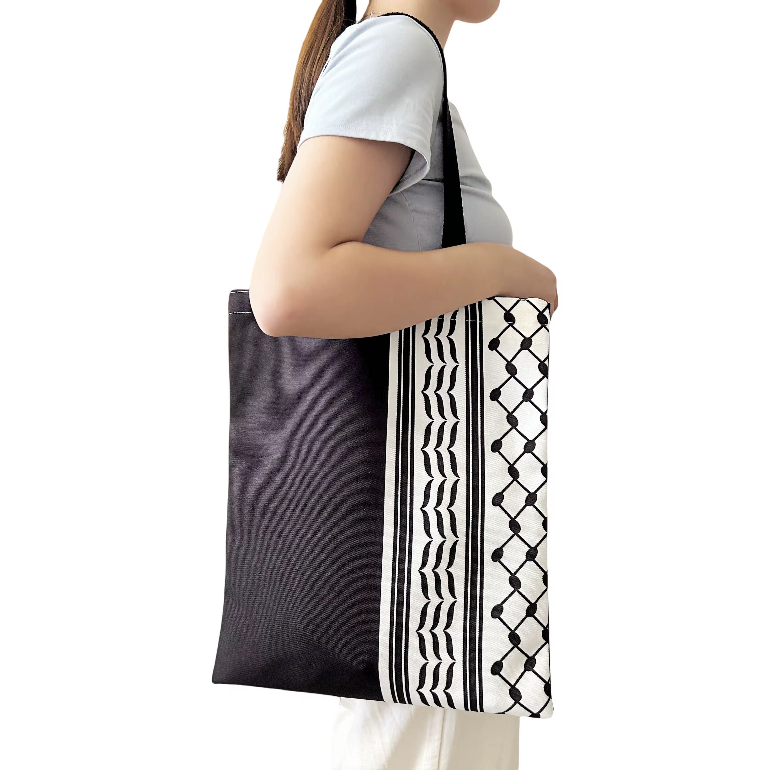Palestinian Kuffiya Pattern Tote Bag – Black